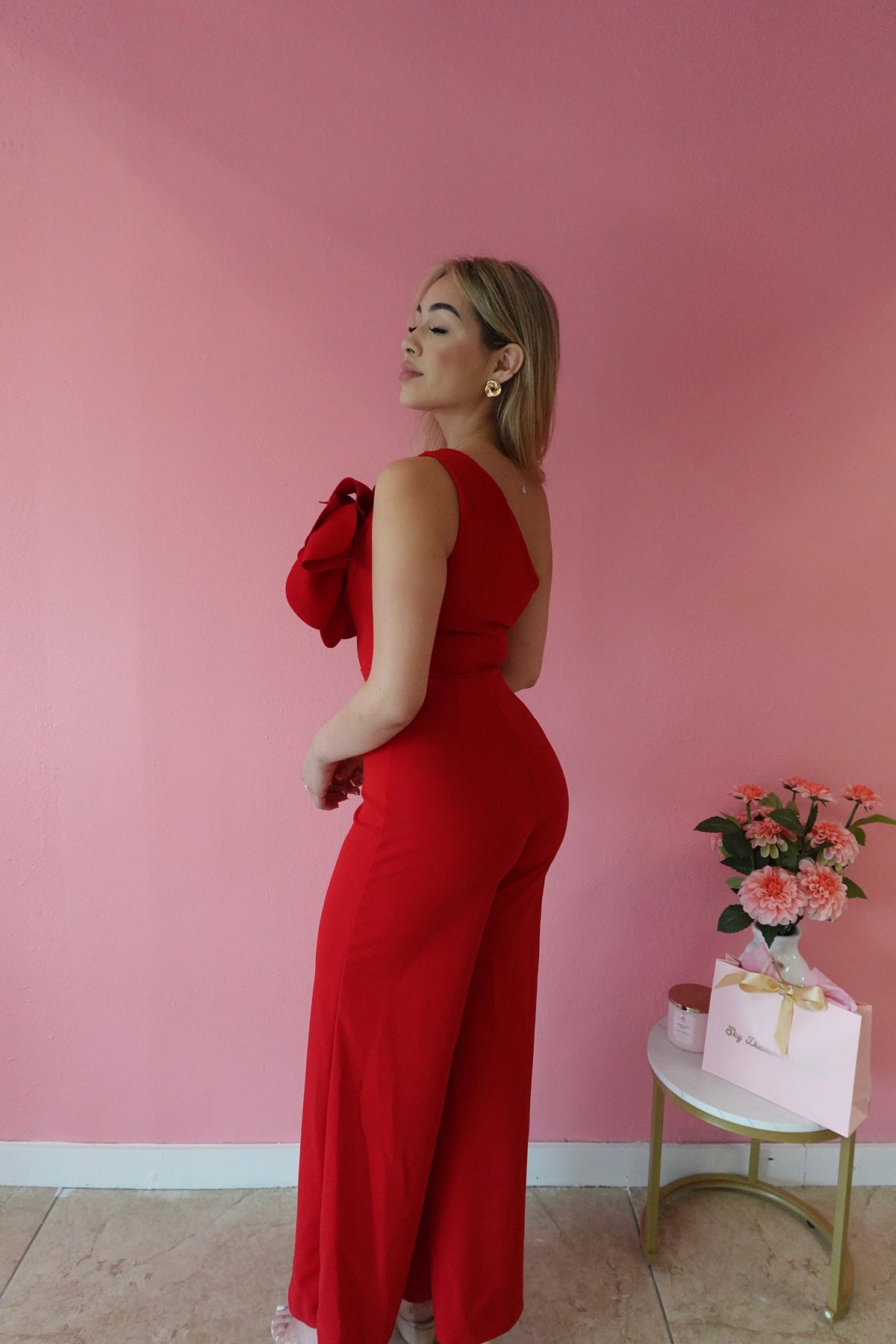 Red flower jumpsuit