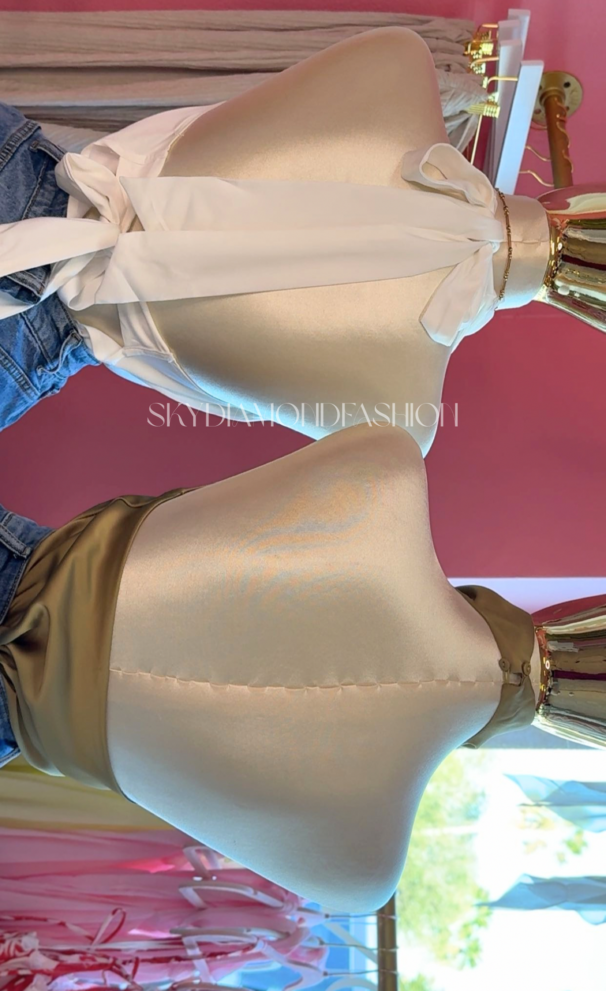Olive satin halter top
