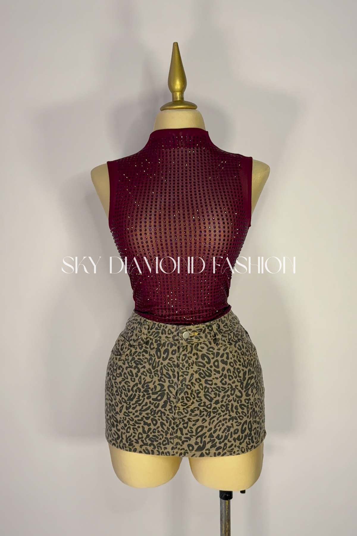 RESTOCK! Burgundy rhinestone mesh