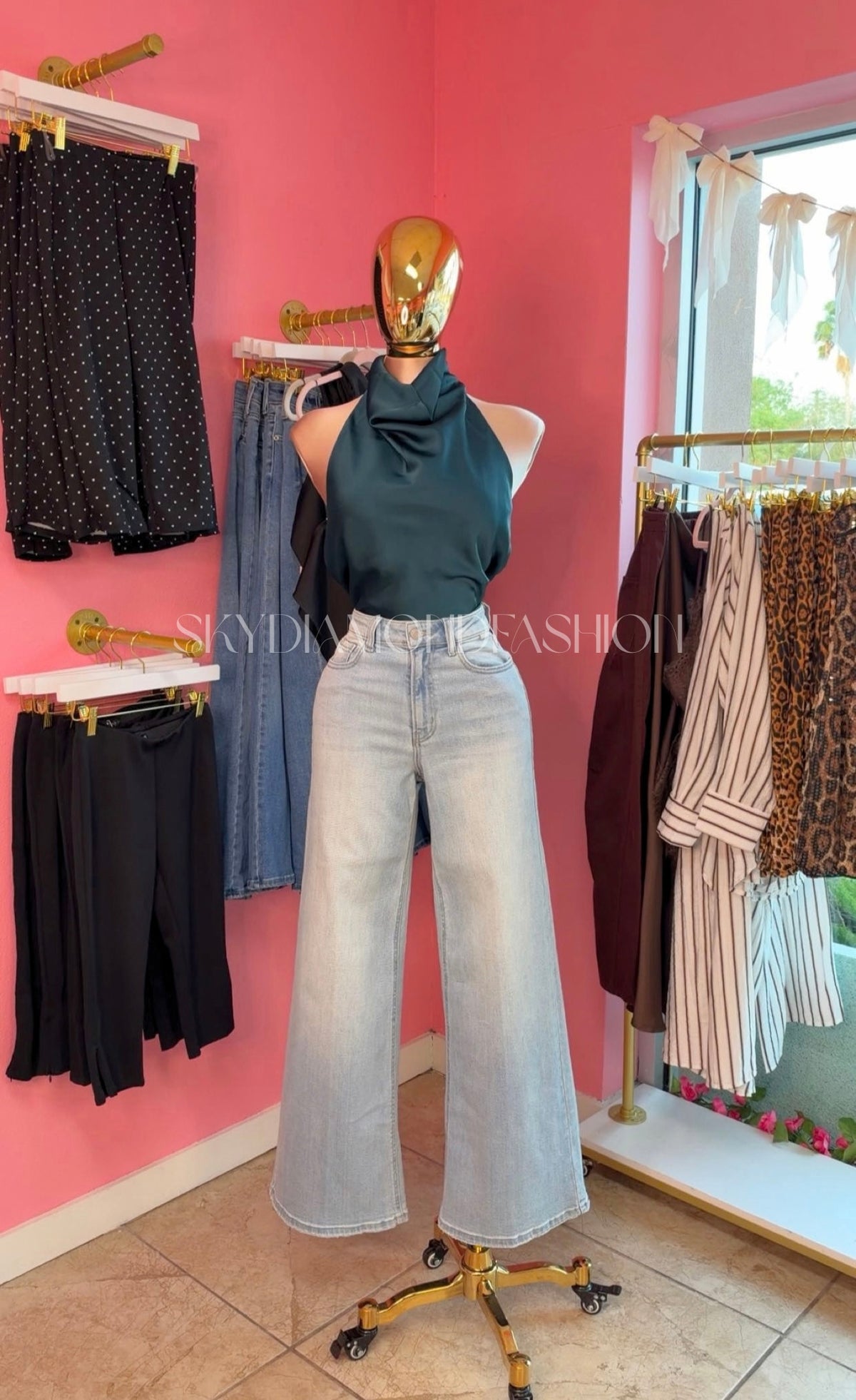 Hunter green satin turtle neck top