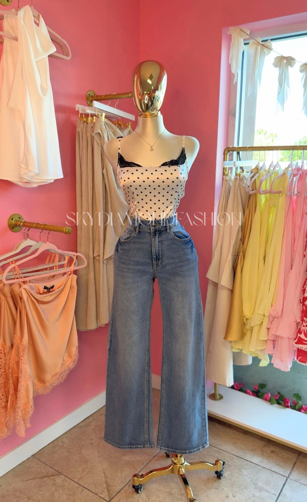 Polka dot satin lace top