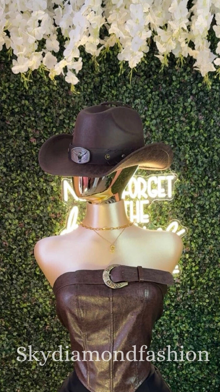 Brown boho cowgirl hat