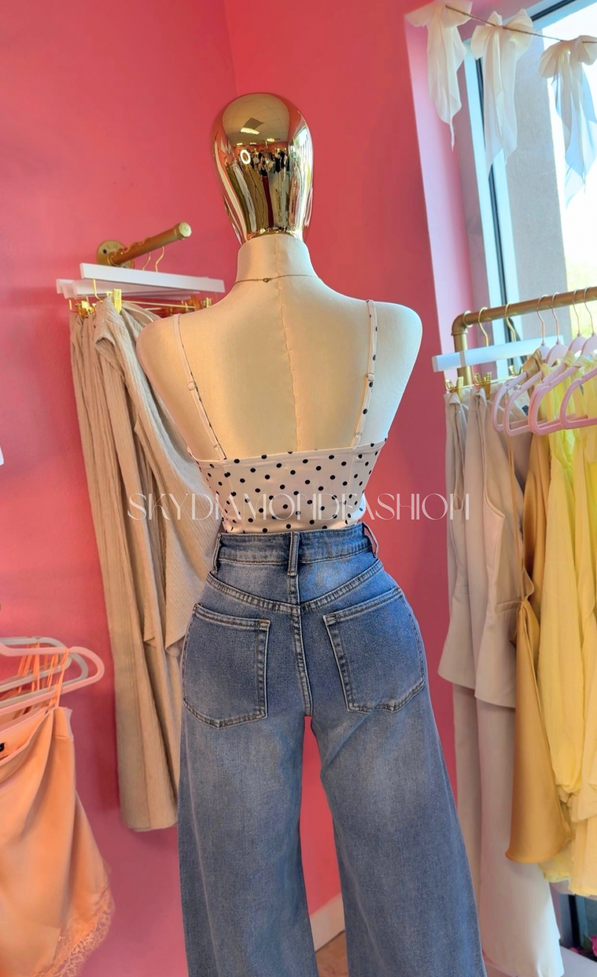 Polka dot satin lace top