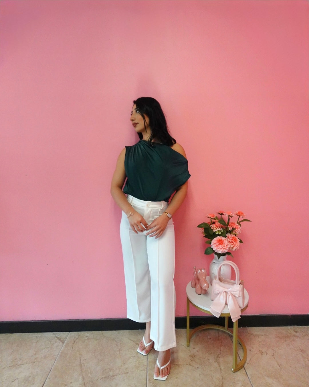 Emerald satin classy top