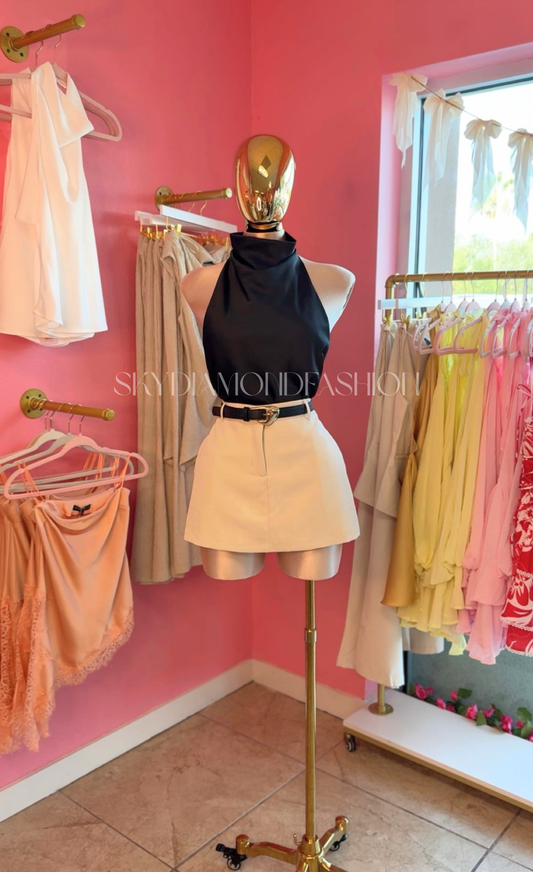 Black satin halter top (restock)