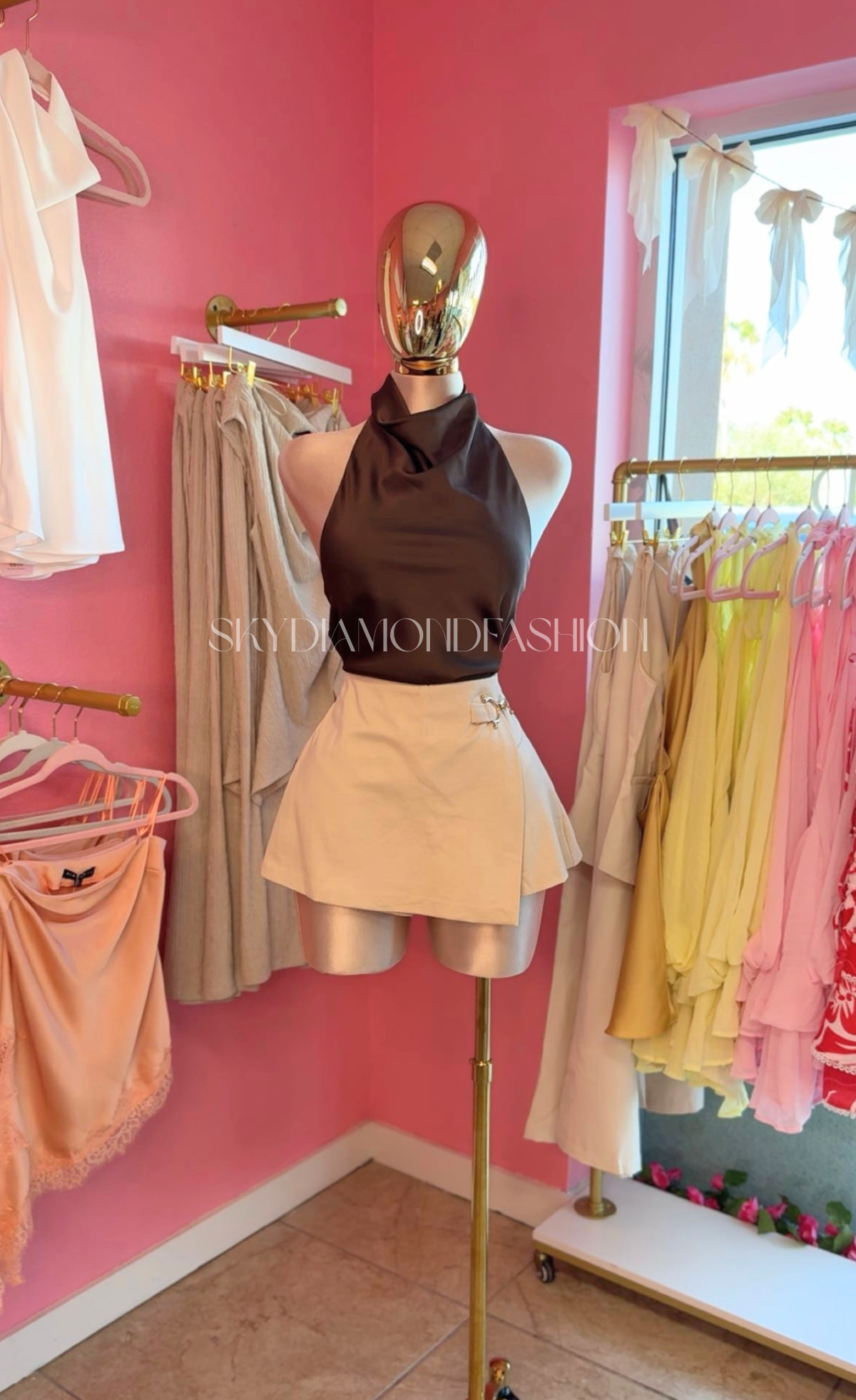 Coffee brown satin halter top