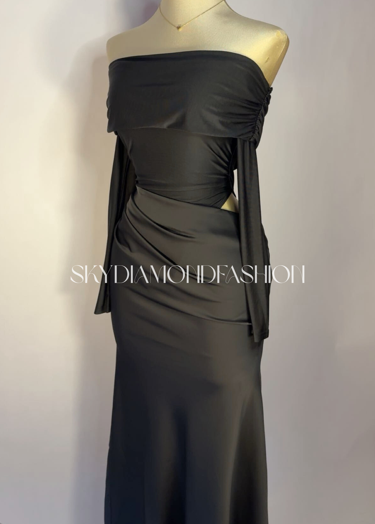 Black long satin dress