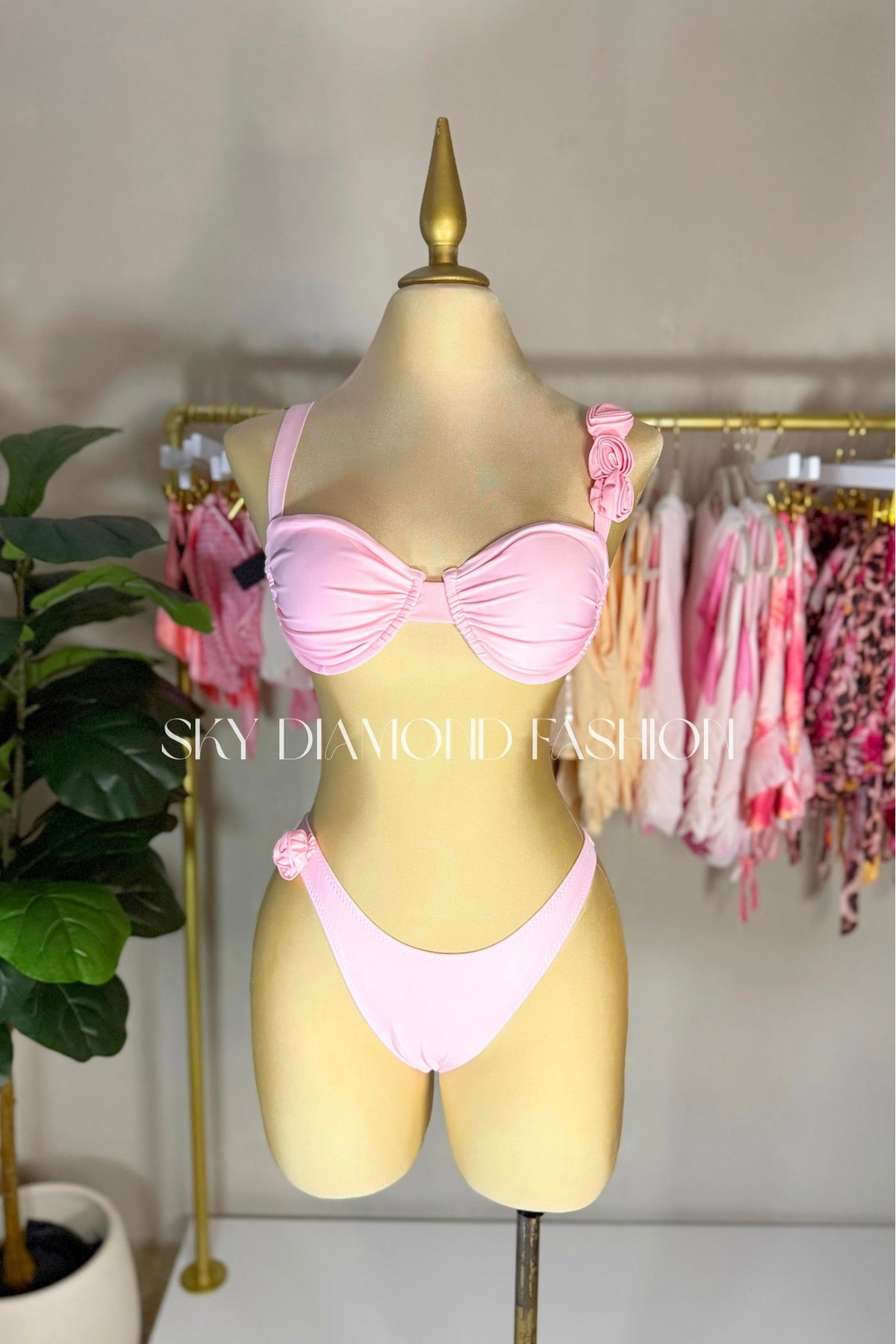 Pink rose 2pc bathing suit