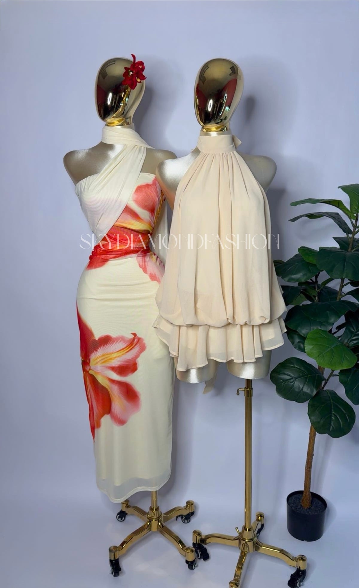 Apricot halter mesh jumpsuit