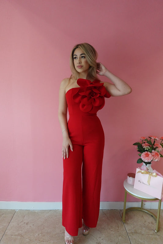 Red flower jumpsuit