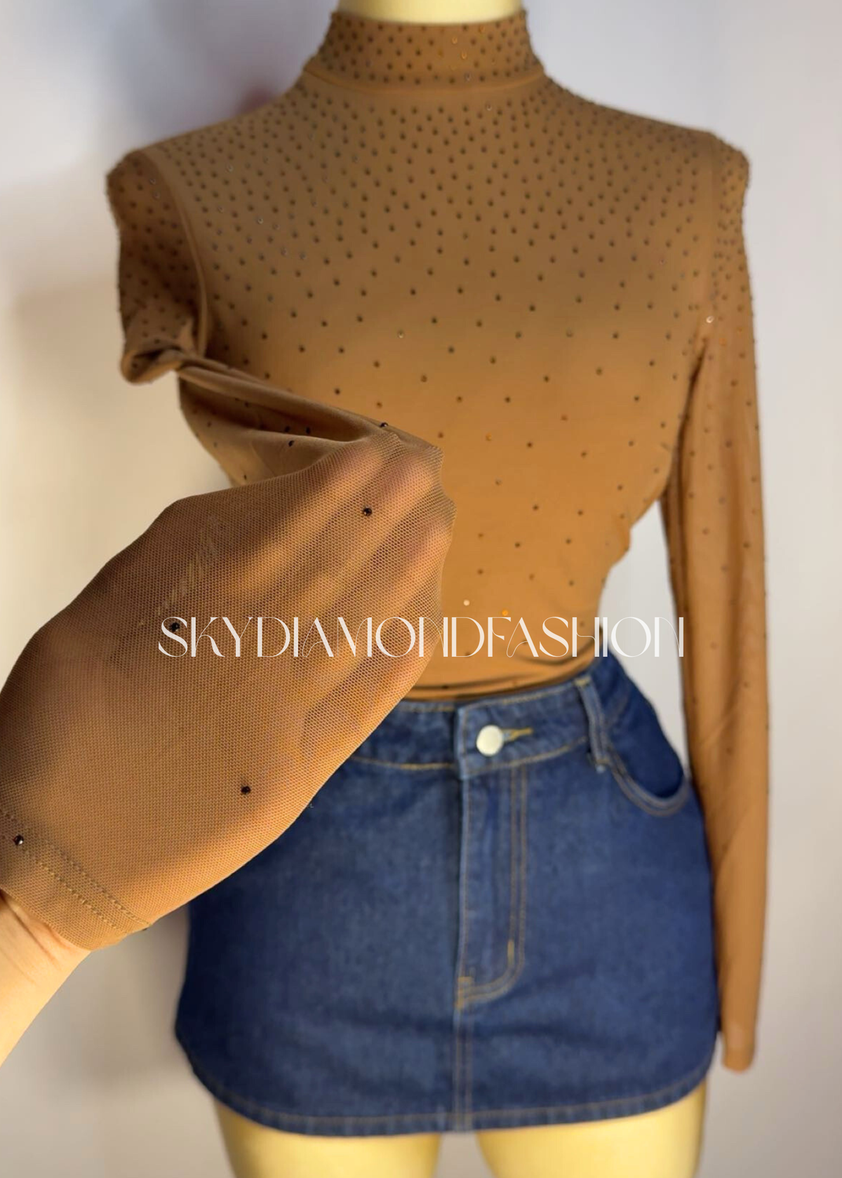 Mocha rhinestone bodysuit