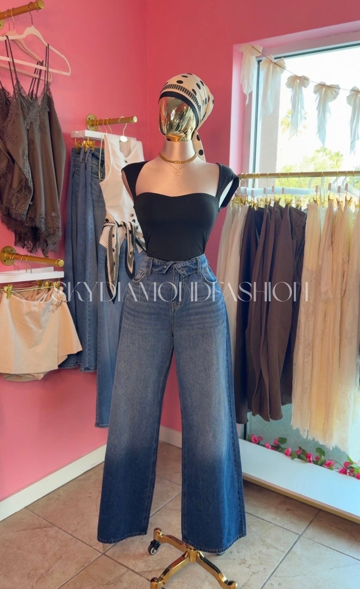 Folded wide leg Jean