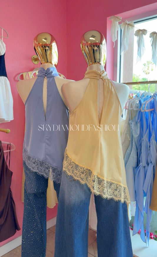 Baby blue lace asymmetrical top