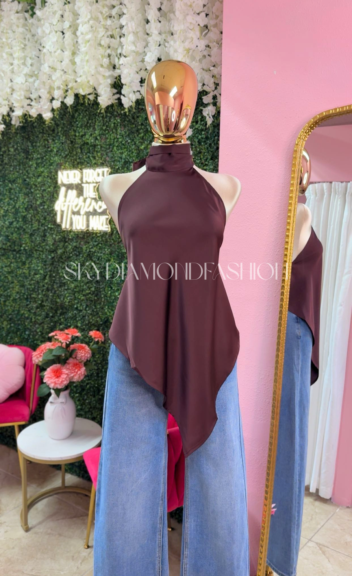 Mocha wine satin blouse