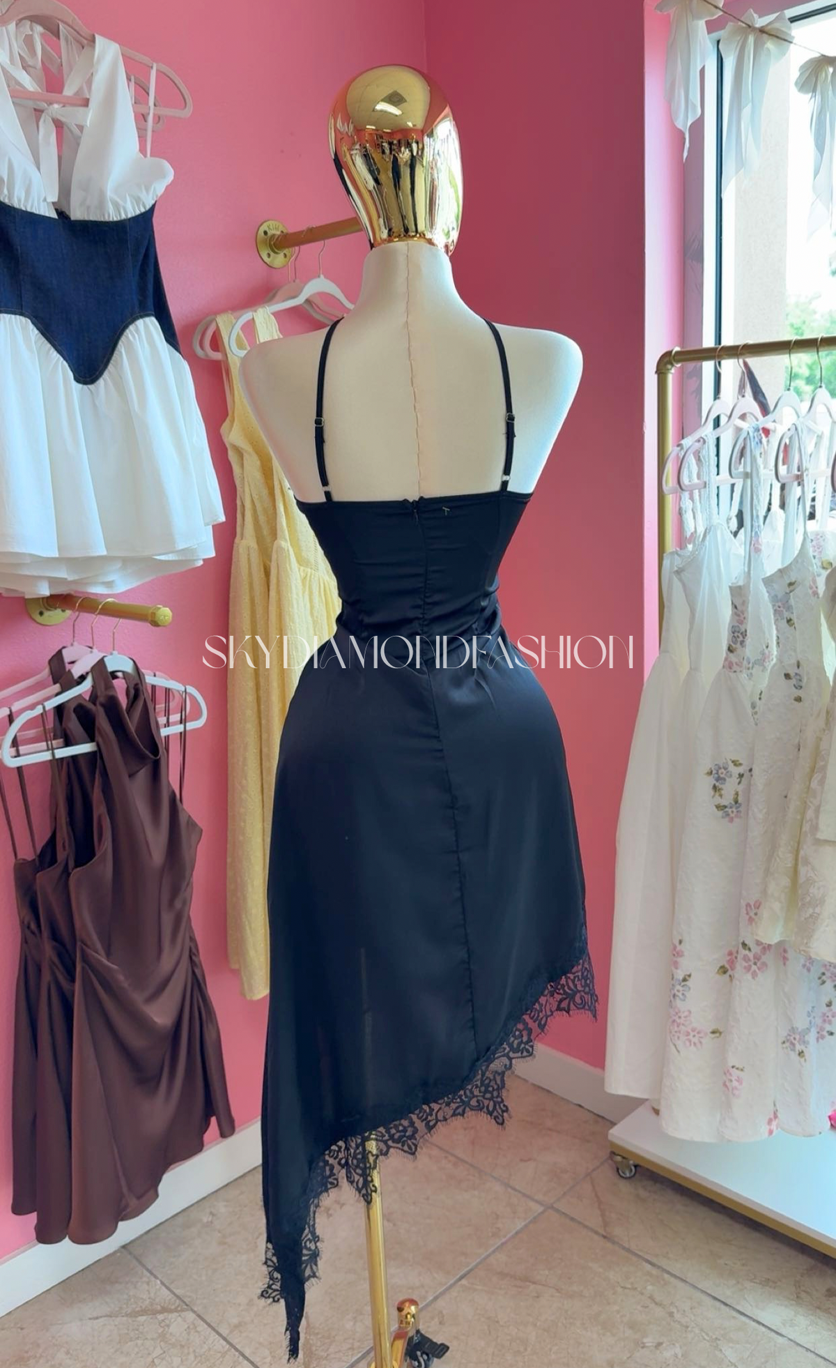 Black asymmetrical lace dress